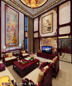 陕西西安复式古典中式风格装修,中式客厅装修
